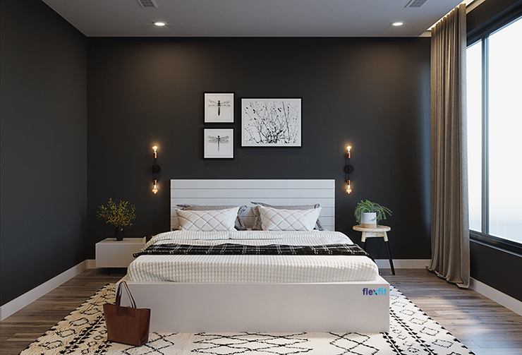 kết hợp màu giường tủ với tường