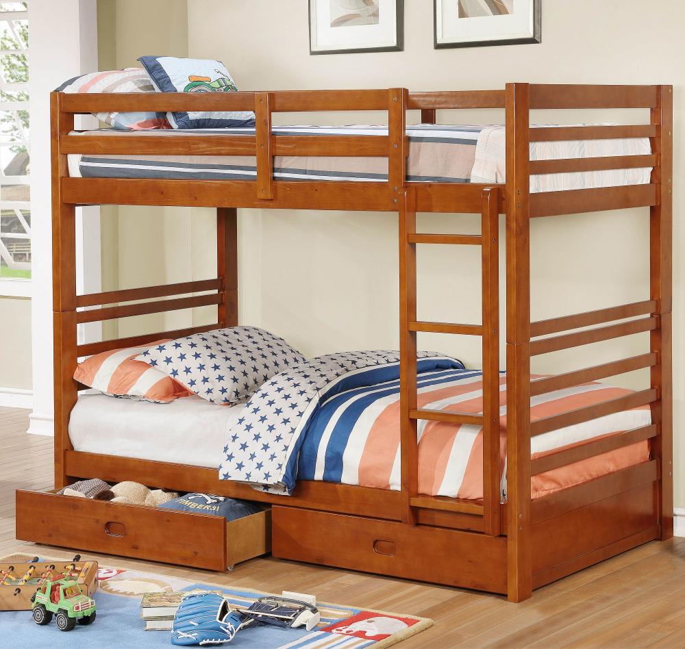 giường tầng bằng gỗ màu nâu