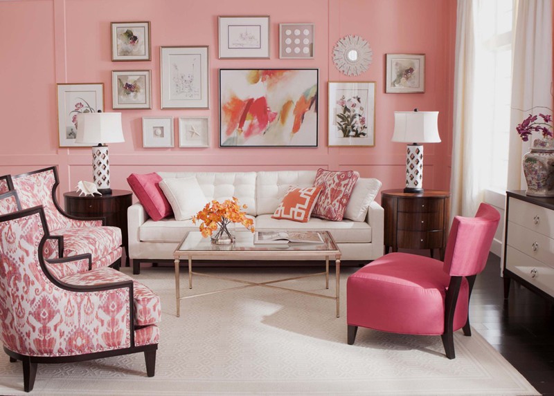 phòng khách màu hồng đẹp