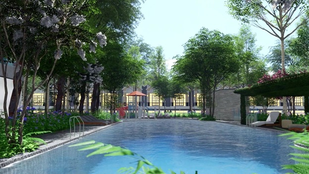 hồ bơi resort rộng gần 500 m2