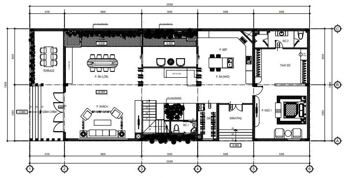 mặt bằng bố trí tầng trệt