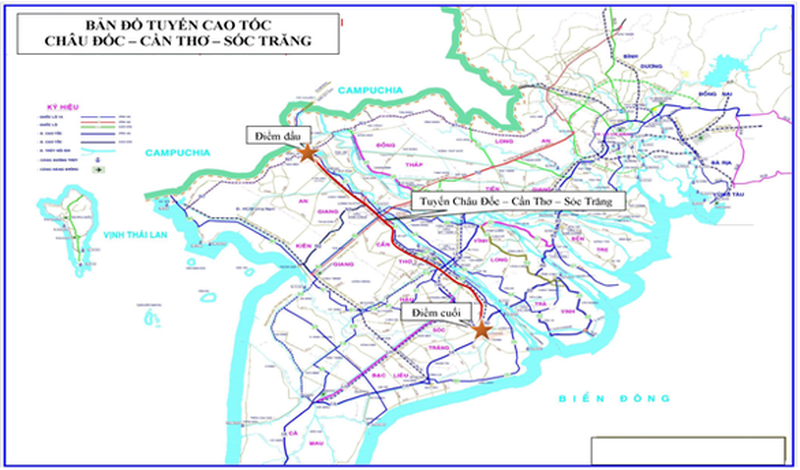 sơ đồ hướng tuyến cao tốc Châu Đốc - Sóc Trăng