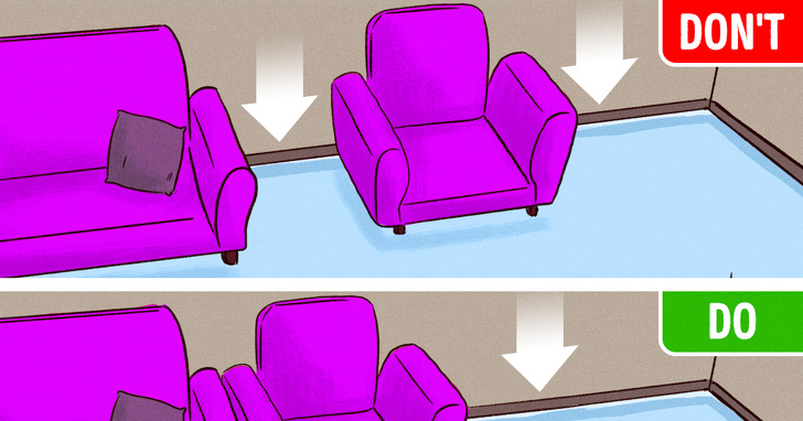 hai cách kê sofa khác nhau