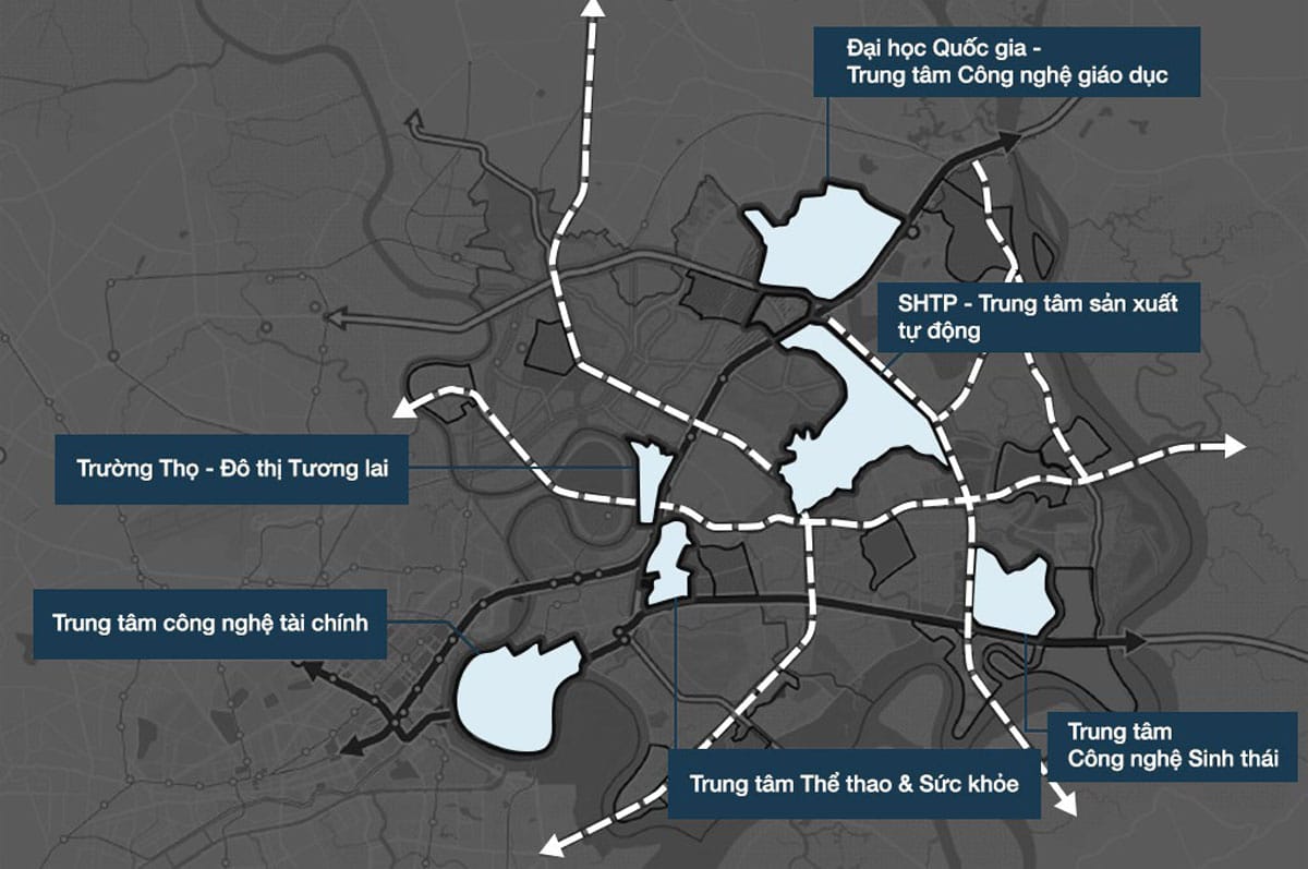bảng đồ chỉ dẫn 6 khu đô thị chức năng
