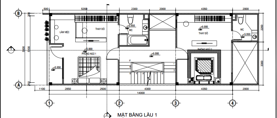 Bản vẽ thiết kế mặt bằng nhà phố có giếng trời