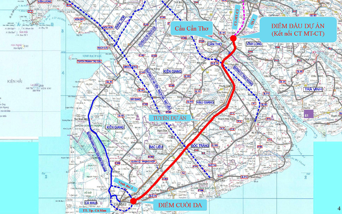 sơ đồ hướng tuyến cao tốc Cần Thơ - Cà Mau