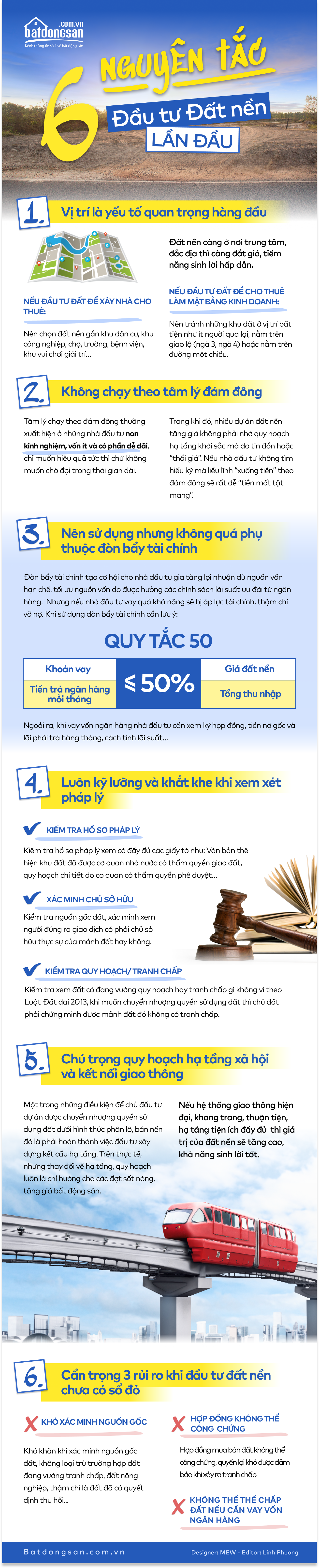 Infographic chỉ ra những lưu ý trong đầu tư đất nền.