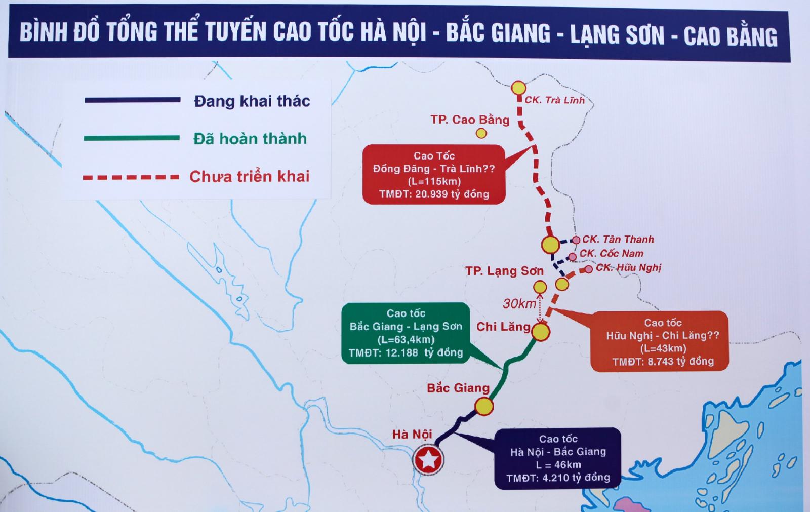 bản đồ tuyến cao tốc Lạng Sơn - Cao Bằng