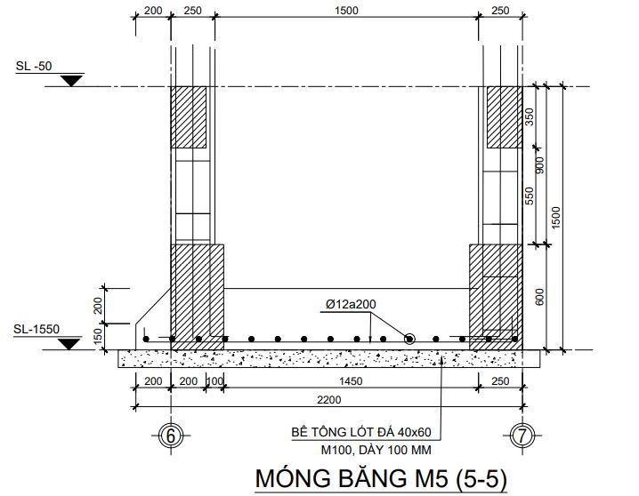 Bản vẻ móng băng sau nhà