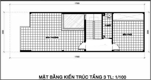 Mặt bằng sân thượng nhà phố 2 tầng 1 tum