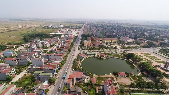 Một góc tỉnh Bắc Ninh nhìn từ trên cao có hồ nước và nhiều công trình nhà ở