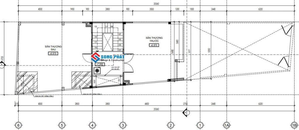 Mặt bằng sân thượng nhà phố trên mảnh đất xéo