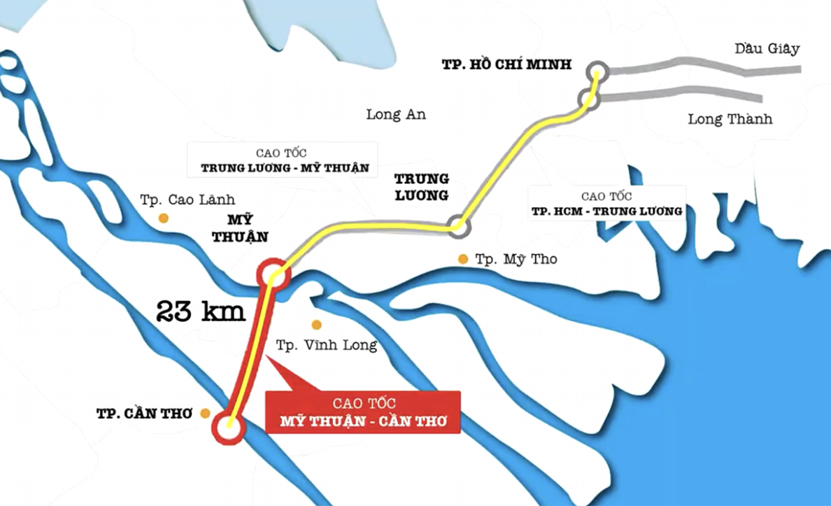 sơ đồ hướng tuyến cao tốc Mỹ Thuận - Cần Thơ