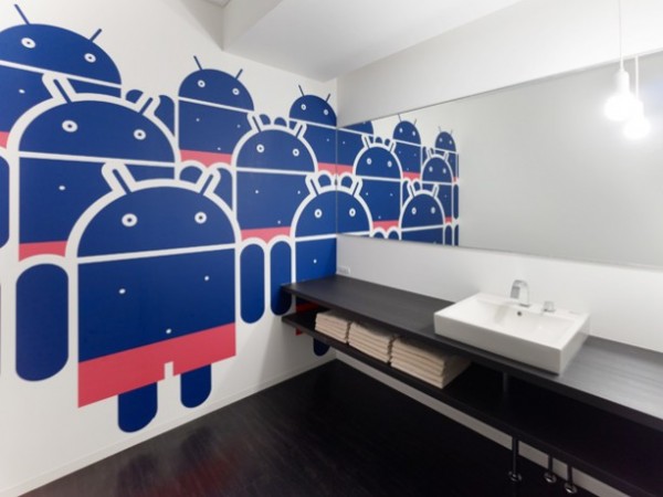 Design cannot stop where functionality is required. Here, the designers have brought the playful Android figure into the washrooms, dressed in gender-appropriate swimwear, to cheerful effect.